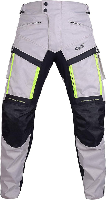 HWK All-Purpose Motorcycle Pants for Men Adventure, 34W x 32L - Hi-Vis Silver (Like New)