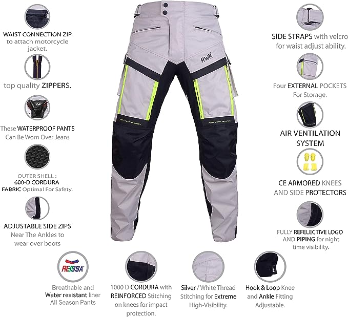 HWK Men Motorcycle, Cargo and Work Pants, Waist30"-32" Inseam30" - Silver- (Like New)
