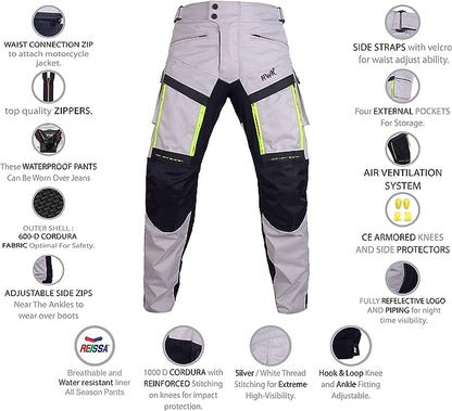 HWK Men Motorcycle, Cargo and Work Pants, Waist30"-32" Inseam30" - Silver- (Like New)