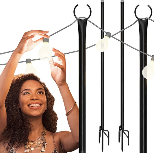 Holiday Styling Hanging String Light Pole - Outdoor Metal Poles with Hooks- (Like New)