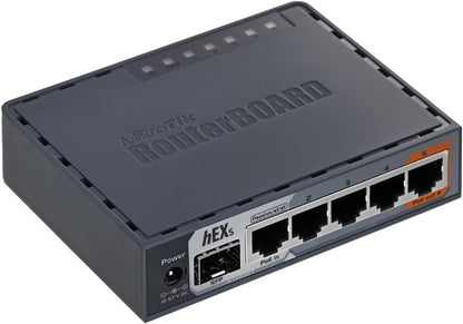MikroTik hEX S RB760iGS Dual-Core Gigabit Wired Ethernet Router, 48 Volts, Black (Used, No Retail Box)