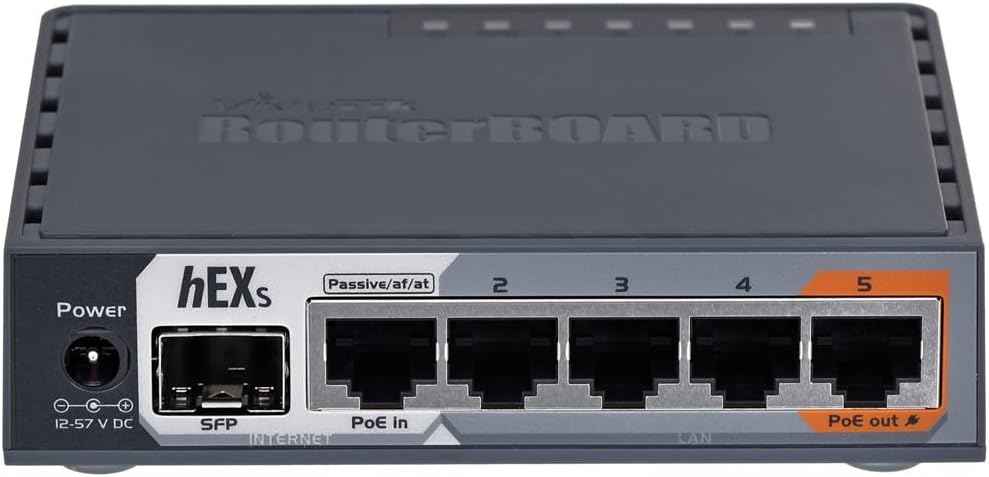 MikroTik hEX S RB760iGS Dual-Core Gigabit Wired Ethernet Router, 48 Volts, Black (Used, No Retail Box)