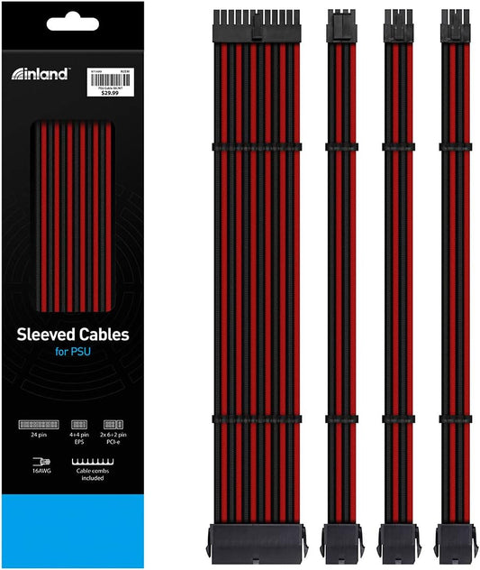 Inland PSU Sleeved Cable, Power Supply Extension Cable Kit,12 inch - Black/White (Like New)