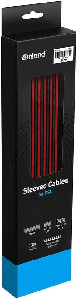 Inland PSU Sleeved Cable, Power Supply Extension Cable Kit,12 inch - Black/White (Like New)
