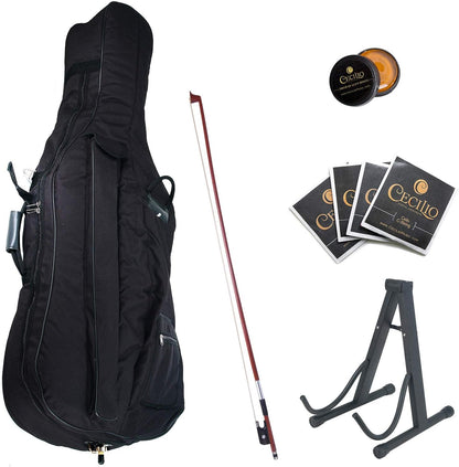 Cecilio CCO-100 4 String Cello with Hard & Soft Case, Stand, Bow, Rosin, Bridge (Like New, Damaged Retail Box)