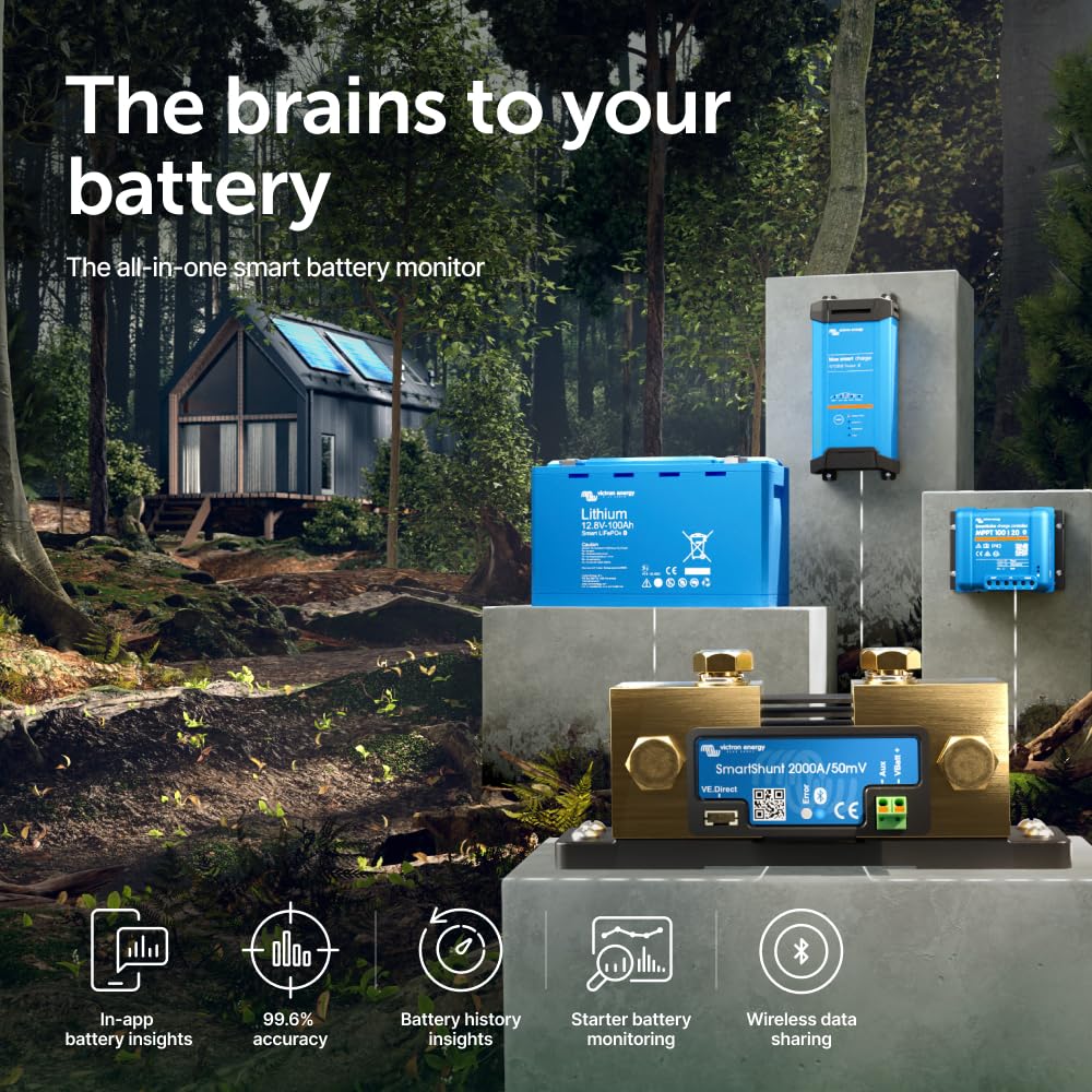 Victron Energy SHU050220050 SmartShunt Battery Monitor, 6.5V-70 Volts, 2000 amp (Used, No Retail Box)