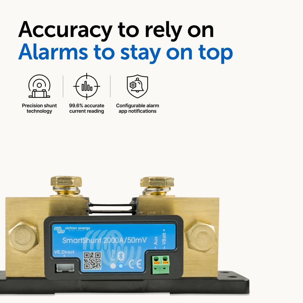 Victron Energy SHU050220050 SmartShunt Battery Monitor, 6.5V-70 Volts, 2000 amp (Used)
