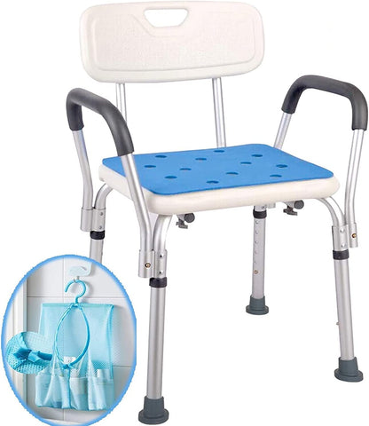 HappyNites Shower Chair With Rails, Shower Seat & Tote Bag for Seniors - White- (Used)