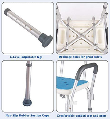 HappyNites Shower Chair With Rails, Shower Seat & Tote Bag for Seniors - White- (Used)