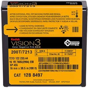 Kodak VISION3 200T 16mm Color Negative Film for Camera, 200T Tungsten ECN-2 Roll (Like New)