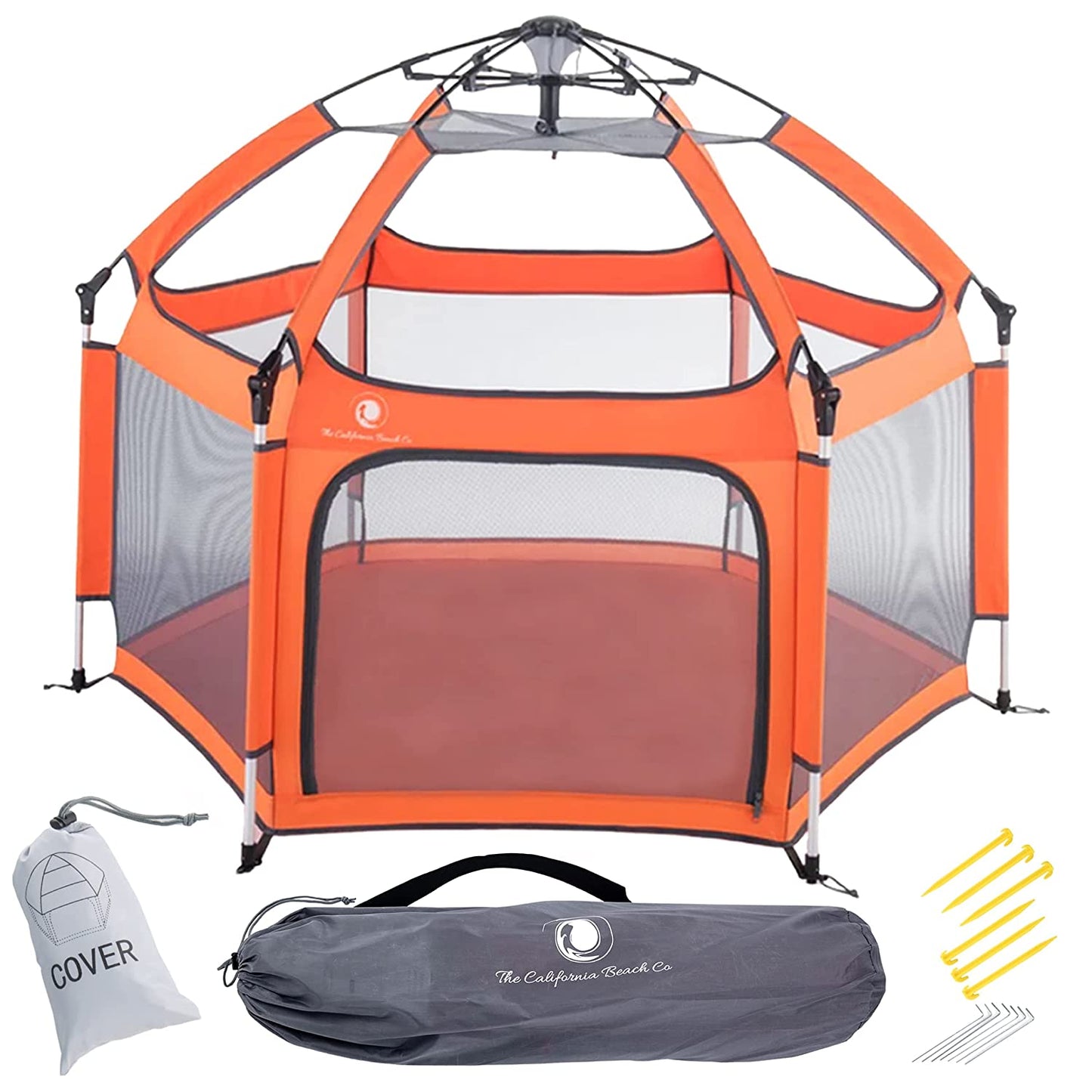 POP N GO Premium Outdoor Baby Playpen - Portable, Lightweight w/ Canopy - Orange (Used)