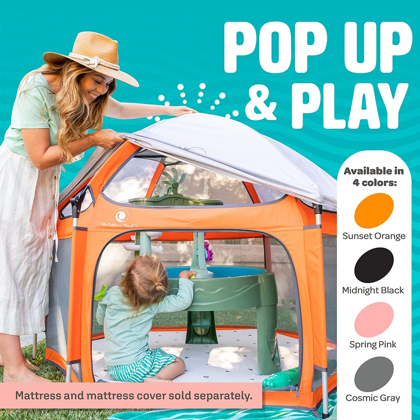 POP N GO Premium Outdoor Baby Playpen - Portable, Lightweight w/ Canopy - Orange (Used)