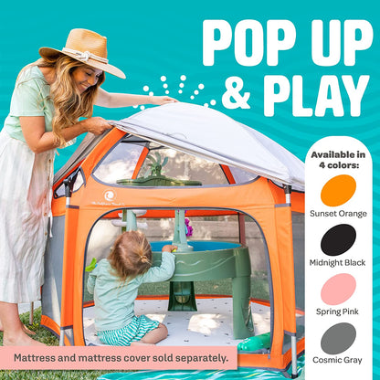 POP N GO Premium Outdoor Baby Playpen - Portable, Lightweight w/ Canopy - Orange (Used)