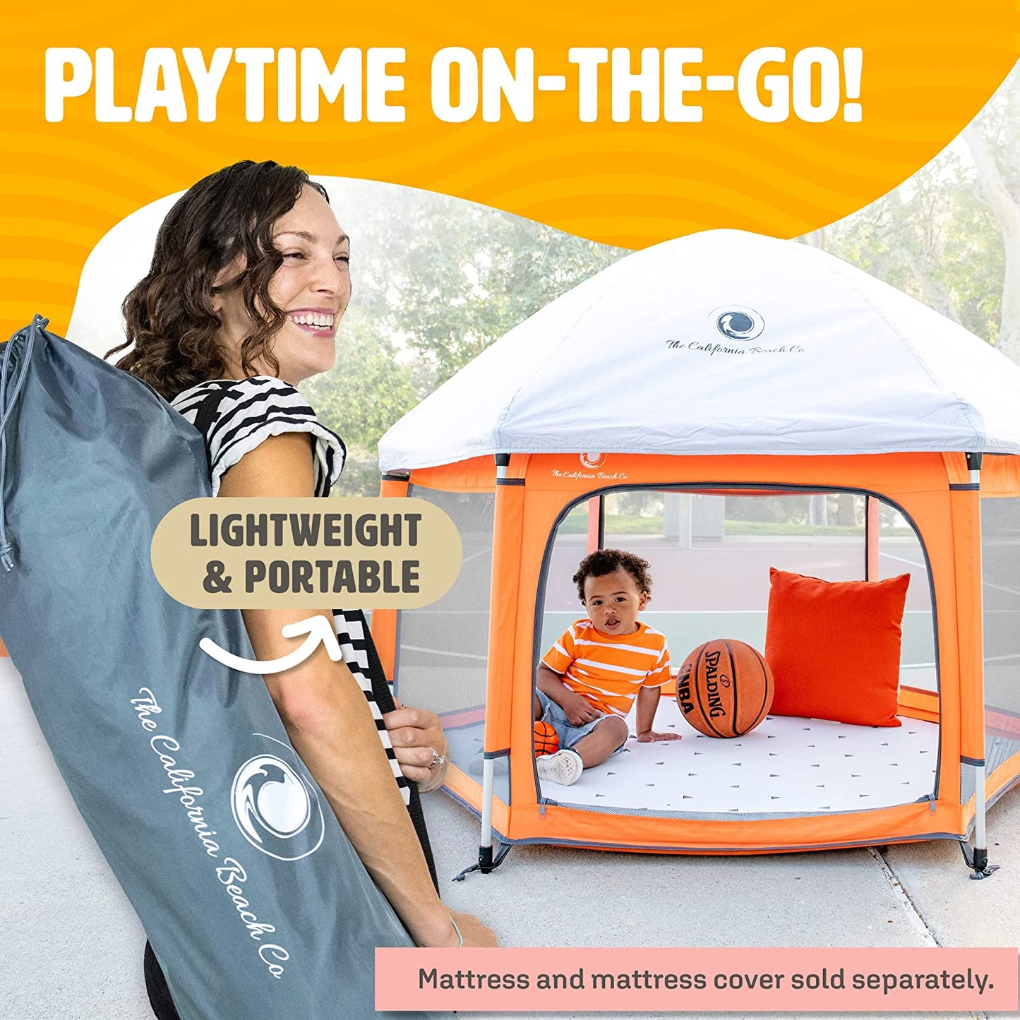 POP N GO Premium Outdoor Baby Playpen - Portable, Lightweight w/ Canopy - Orange (Used)