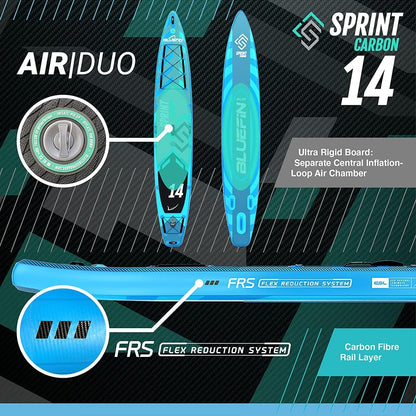 Bluefin SUP 14′ Sprint Carbon Stand Up Inflatable Paddle Board (Like New)
