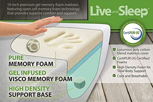 Live & Sleep Elite 10 Inch Firm Gel Memory Foam Mattress, Twin XL  - White (Like New)