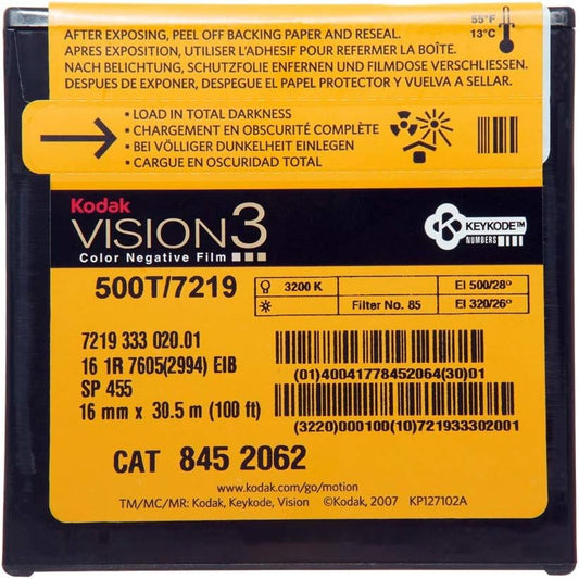Kodak 500T/7219 16mm Vision3 Tungsten-balanced Colour Neg. Movie Film, 100ft (Like New)