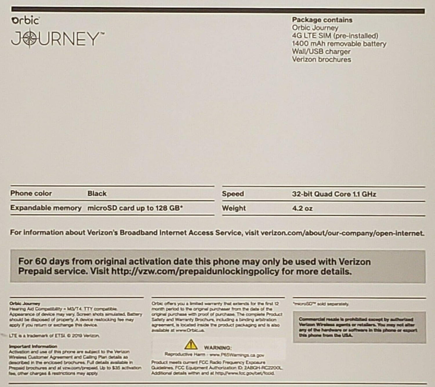 Orbic Journey V Verizon 4G 8GB+1GB LTE Single SIM 2.8" Android Flip Phone, Black (Like New)