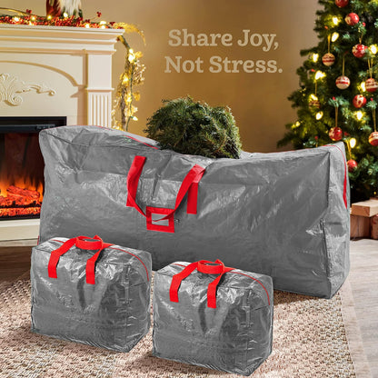 ZOBER Dual Zipper Christmas Tree Storage Bag with 2 Garland Bags, 9 Ft - Gray (New)