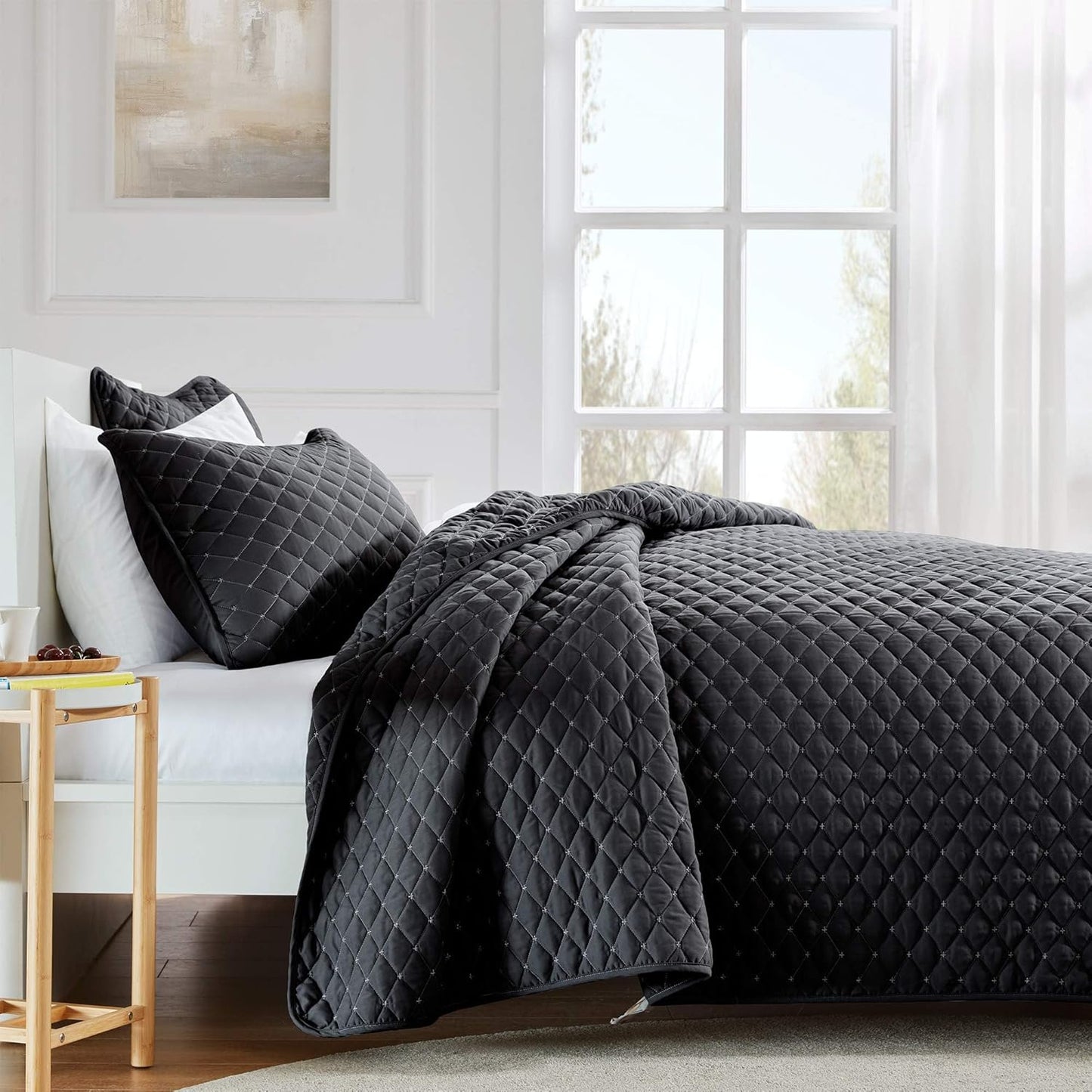 Sleep Zone Solid Durable Casual Reversible 3 Pieces Quilt Set with 1 Pillow Sham (Like New, Damaged Retail Box)