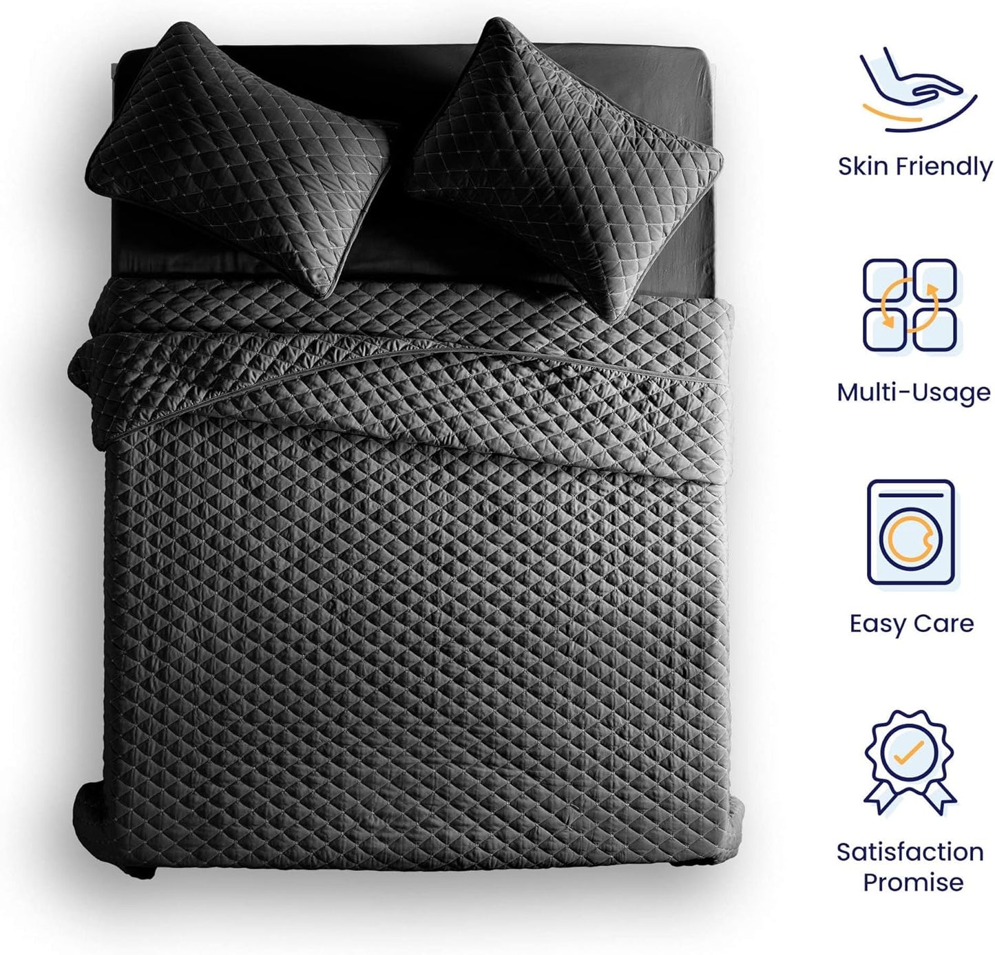 Sleep Zone Solid Durable Casual Reversible 3 Pieces Quilt Set with 1 Pillow Sham (Like New, Damaged Retail Box)
