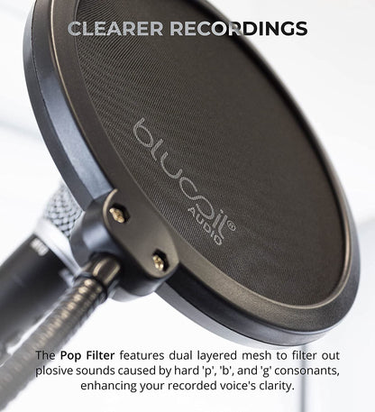 Blucoil Microphone Suspension Boom Scissor Arm Stand with Pop Filter (New)