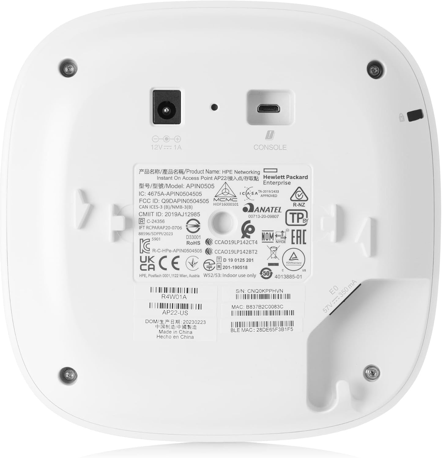 Hewlett Packard Enterprise R4W01A Dual-Band Wi-Fi Indoor Wireless 6 Access Point (Like New, Damaged Retail Box)