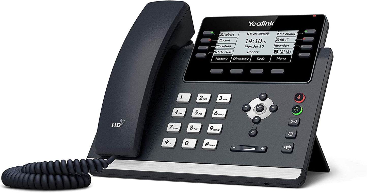 Yealink SIP-T43U 3.7" IP Phone w/12 VoIP Accounts & Dual-Port GB Ethernet, Black (Like New)