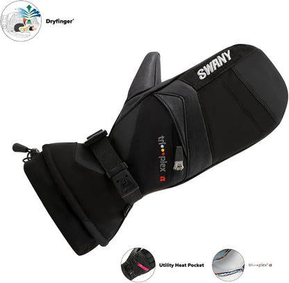 Swany Men's X-Change Waterproof Warm Leather Winter Mittens, Black - Medium (Like New)