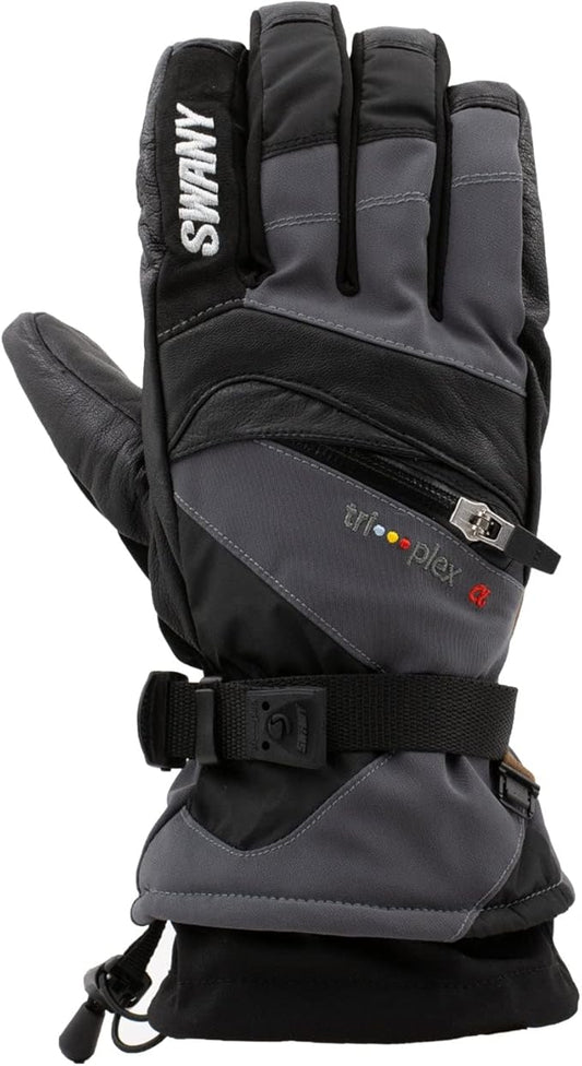 SWANY X-CHANGE Moisture-Wicking Leather Winter Gloves for Men, Charcoal, Small (Like New)