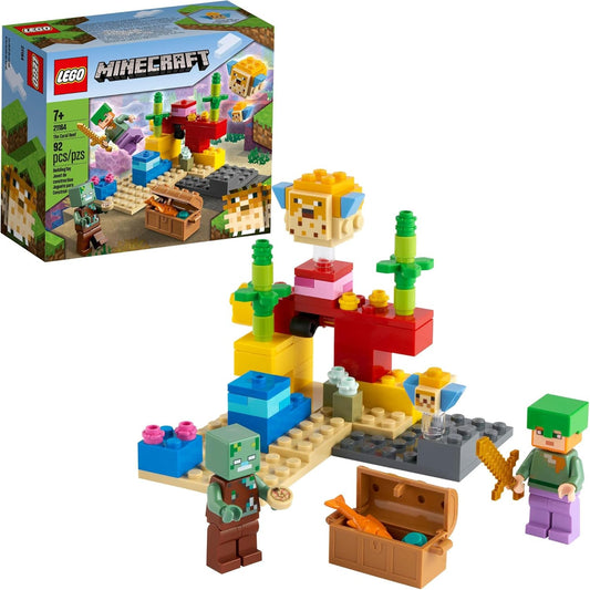 LEGO Minecraft 2020 The Coral Reef Toy Building Kit, Ages 7+ Years Old - 92 Pcs (New, Damaged Retail Box)