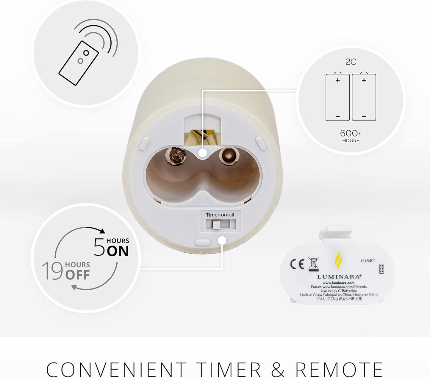 Luminara Realistic Artificial Moving Flame Modern Pillar Candle - 3"x4.5", Ivory (Used)