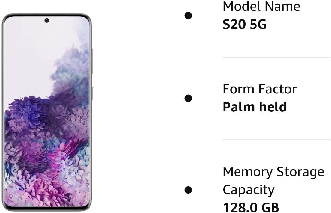 Samsung Galaxy S20 5G 128GB/8GB 6.2" Unlocked Android Smartphone - Cosmic Gray (Like New)