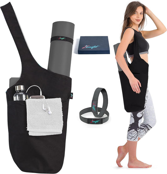 Zenifit Versatile Durable Yoga Mat Bag with Mat Straps & Storage Pockets, Black (Like New)