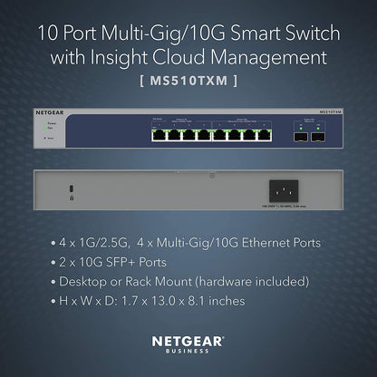 Netgear MS510TXM-100NAS Managed 10-Port 10G Multi-GB Ethernet Smart Switch (Like New)