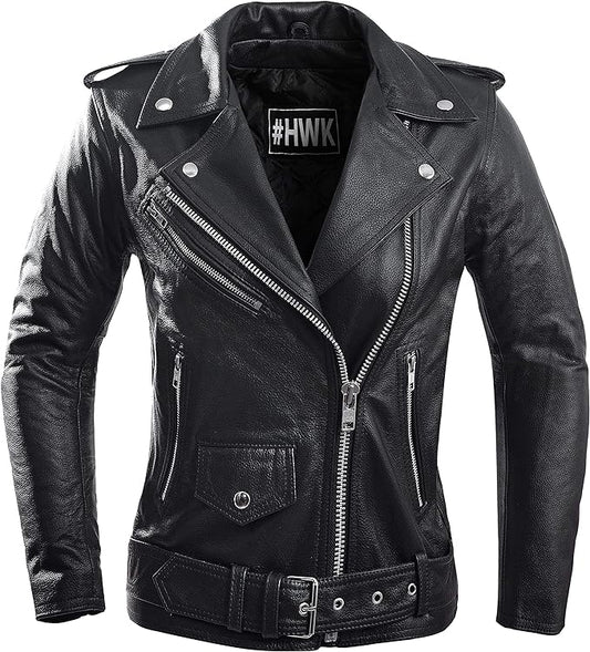 HWK Women's Brando Leather Water Resistant Motorcycle Jacket, X-Large - Black (Like New)