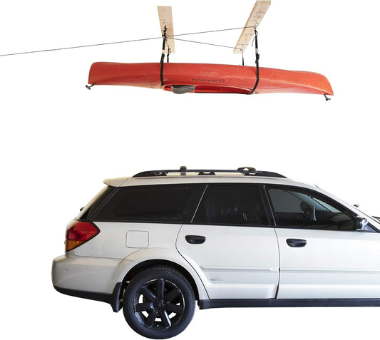 HARKEN Kayak Overhead Garage Storage Hoist, Self-Leveling, Safe Anti-Drop System (Used, No Retail Box)