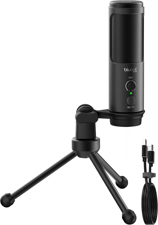 Blucoil USB Cardioid Condenser Microphone with USB Cable & Tripod - Chrome (Like New)