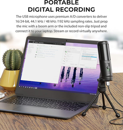 Blucoil USB Cardioid Condenser Microphone with USB Cable & Tripod - Chrome (Like New)