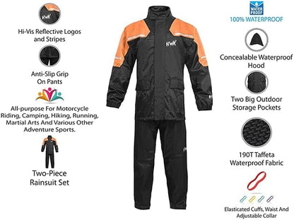 HWK All-Season 2-Piece Motorcycle Rain Suit for Men & Women, XL - Hi-vis Orange (Like New)