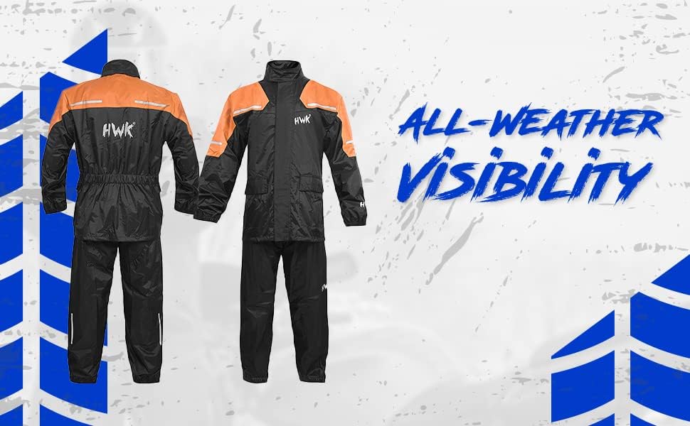 HWK All-Season 2-Piece Motorcycle Rain Suit for Men & Women, XL - Hi-vis Orange (Like New)