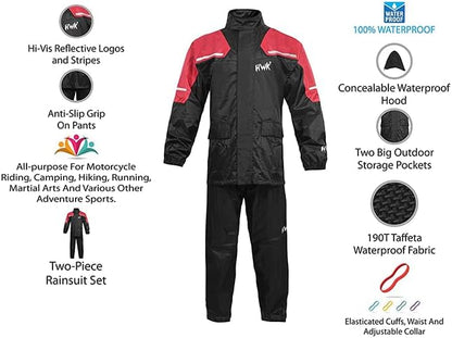 HWK Two-Piece Waterproof Motorcycle Rain Suit for Men and Women, 3XL - Red (Like New)