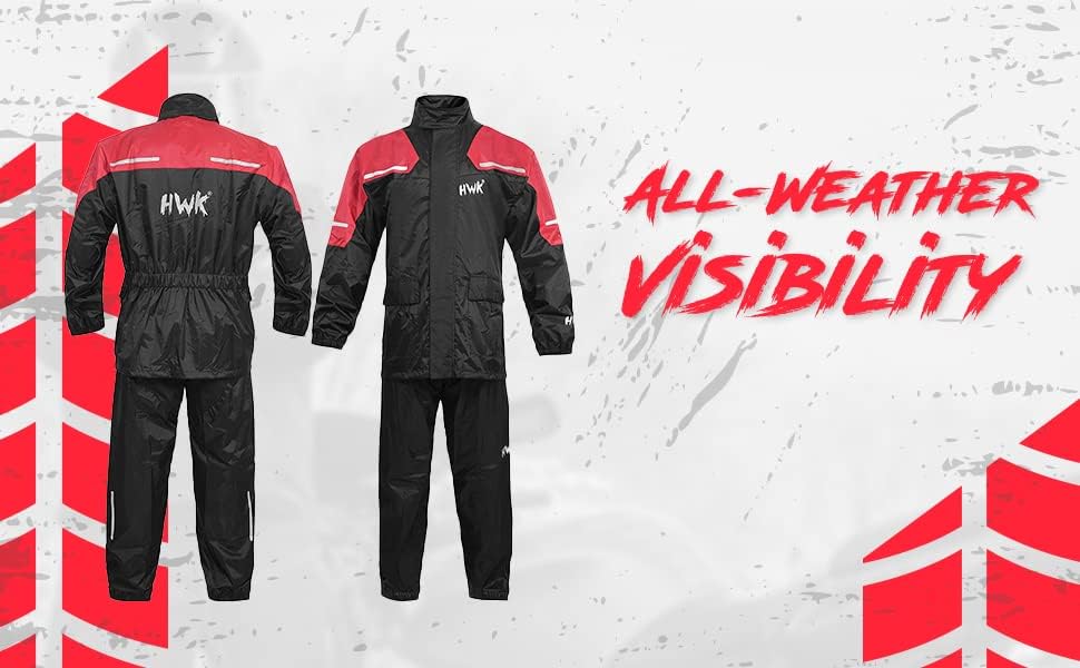 HWK Two-Piece Waterproof Motorcycle Rain Suit for Men and Women, 3XL - Red (Like New)
