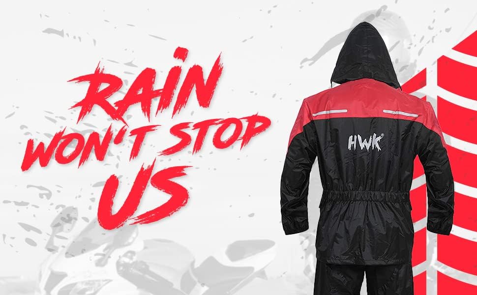 HWK Two-Piece Waterproof Motorcycle Rain Suit for Men and Women, 3XL - Red (Like New)