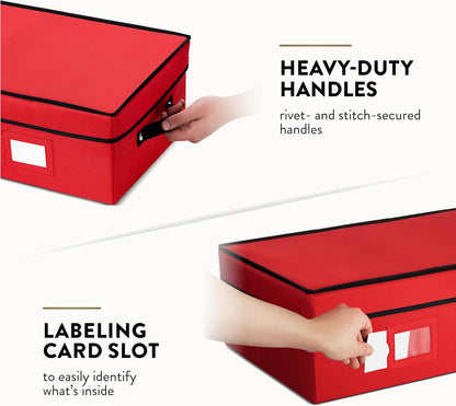 ZOBER 600D Oxford Fabric Christmas Ornament portable Storage Box With Trays, Red (New)
