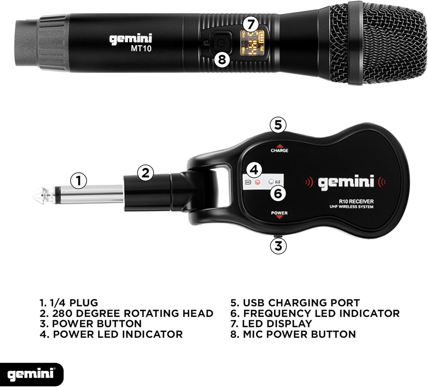 Gemini Sound GMU-M100 Pro Plug & Play Wireless Handheld Microphone - Black (Like New)
