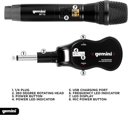 Gemini Sound GMU-M100 Pro Plug & Play Wireless Handheld Microphone - Black (Like New)