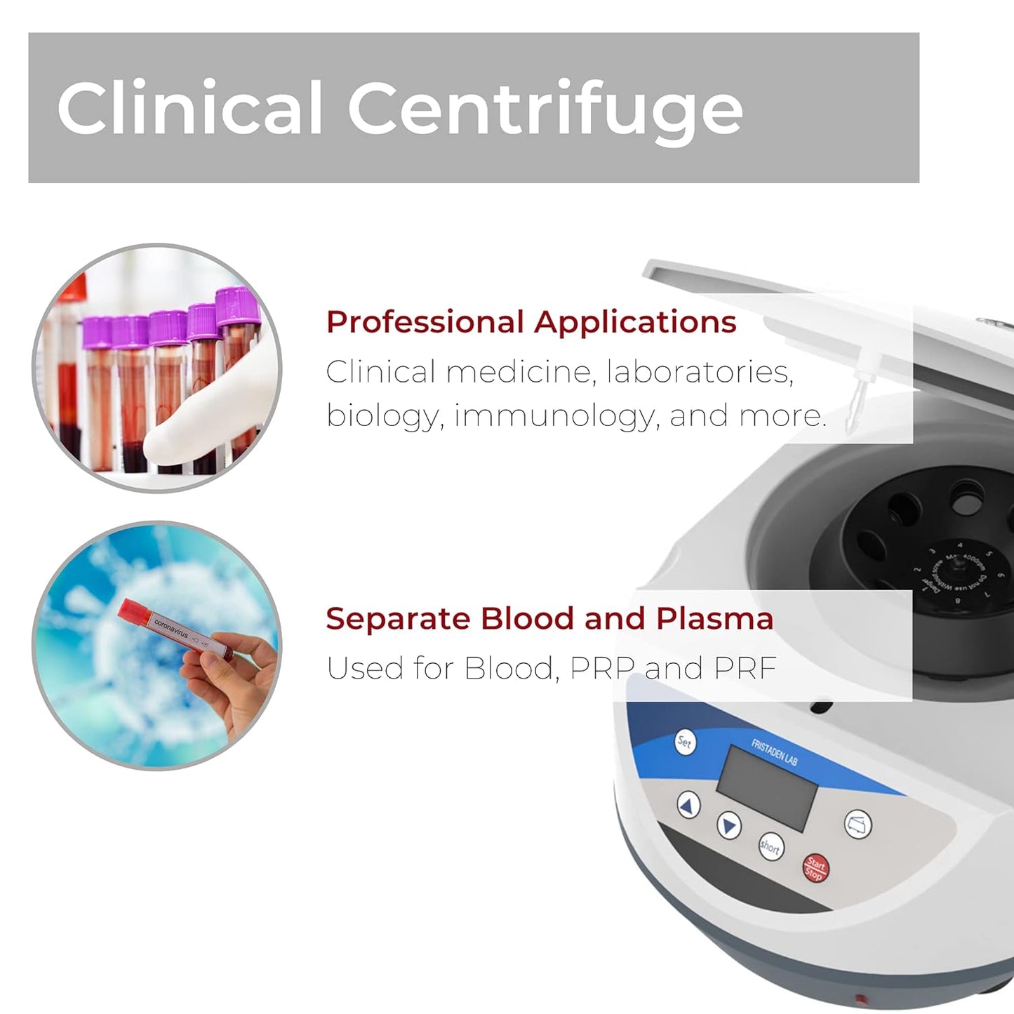 Fristaden Lab Clinical Benchtop Centrifuge for Blood, PRP, PFP & Plasma - 6x15mL (Used)