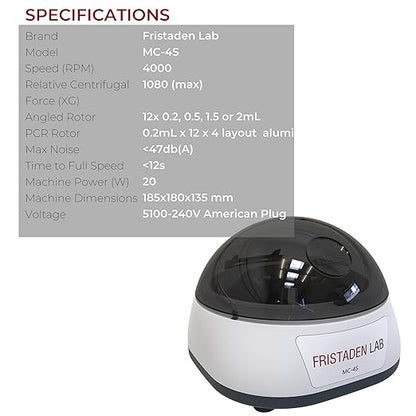 Fristaden Lab Micro Centrifuge 4000 RPM Mini Spinner w/12-Tube PCR Rotor for Lab (Used, No Retail Box)