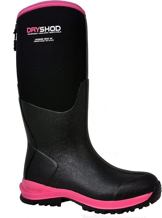 Dryshod Legend MXT Waterproof Rubber Boots for Womens, Size 7 - Black/Pink (New)